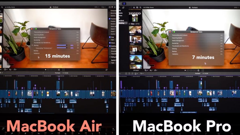 MacBook Air vs MacBook Pro export time