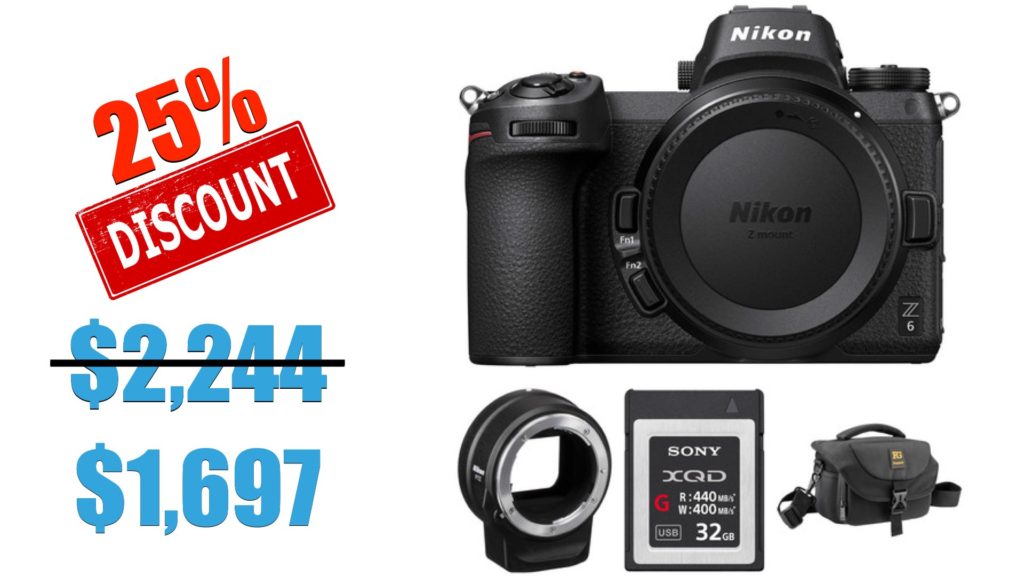 Nikon Z 6 Mirrorless Digital Camera with FTZ Mount Adapter and Bag Kit