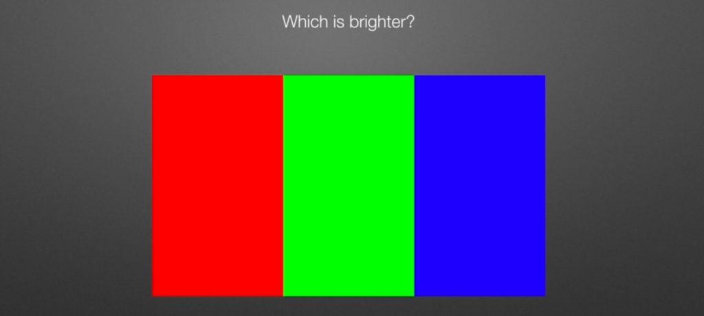 Which is brighter? A screengrab from the course Mastering Color.