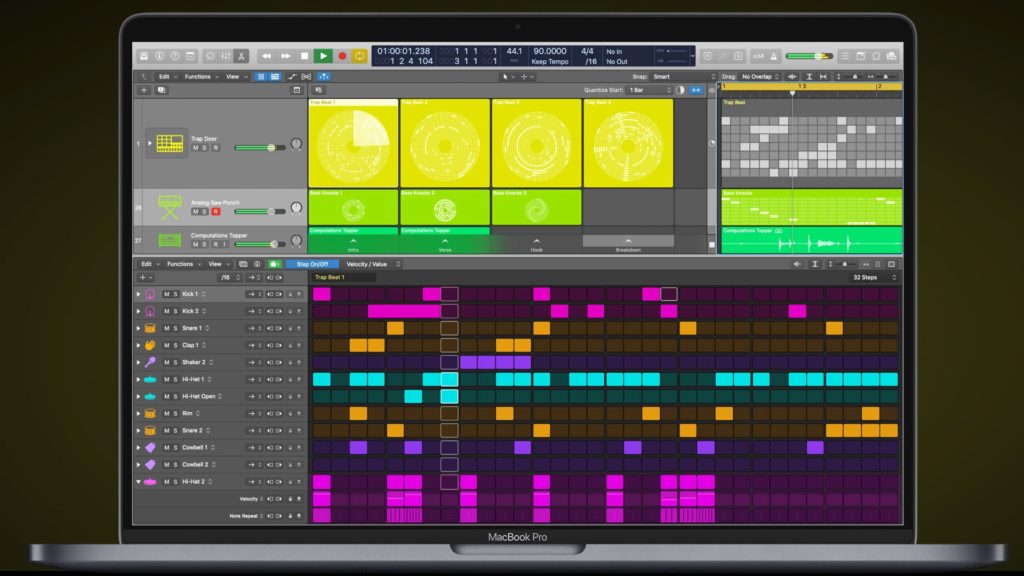 Step Sequencer, a new editor in Logic, is designed to make it easy to build original and creative beats. Picture: Apple