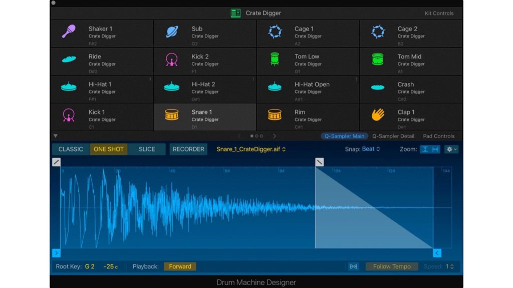 Logic Pro X 10.5: Drum Machine Designer has been tightly integrated with the new sampling features of Logic Pro X 10.5. Picture: Apple