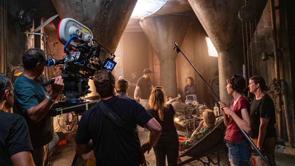 Cinematographer BSC ASC Polly Morgan, left, and Millicent Simmonds on the set of Paramount Pictures' "A Quiet Place Part II." Photo by Jonny Cournoyer. © 2019 Paramount Pictures. All Rights Reserved