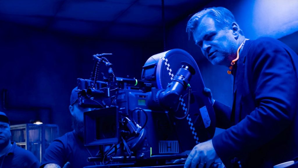 Tenet behind the scene: Christopher Nolan with the ARRI 765. Picture: Warner Bros.