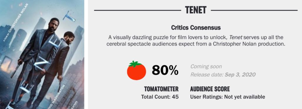 Tenet critic in Rotten Tomatoes