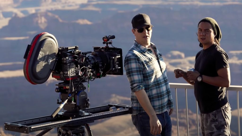 Director Jonathan Nolan near film camera on the set of Westworld. Pic credit: HBO