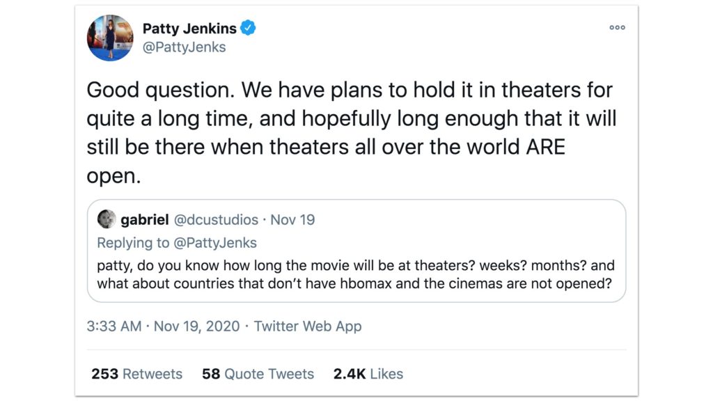 Patty Jenkins tweet