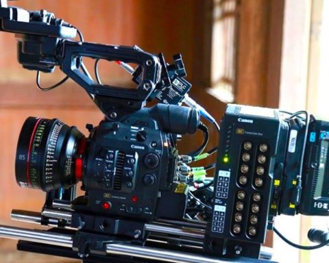 The Cinema EOS 8K camera with the conversion box