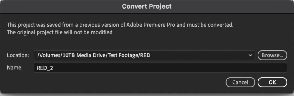 Premiere Pro 15: Converting the project