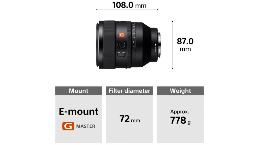 FE 50mm F1.2 G Master: dimensions