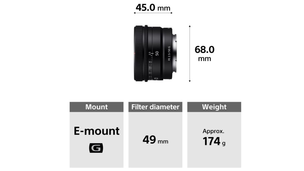 The Sony FE 50mm F2.5 G: Dimensions