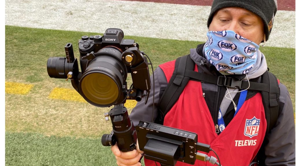 The Sony a7R IV and Ronin-S in the NFL. Picture: Charlie Sweeney