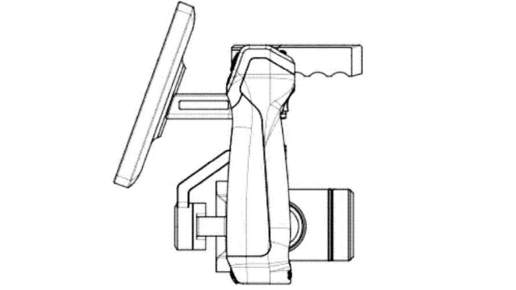 FIG. 2 is a diagram illustrating an example of a side view of the camera system in a handheld mode according to an embodiment of the present disclosure. (From DJI patent application)
