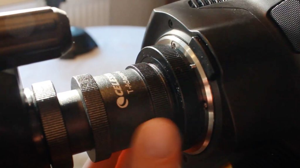The Pocket 6K Pro was attached to the Celestron via a special adapter specifically designed to astro-photography