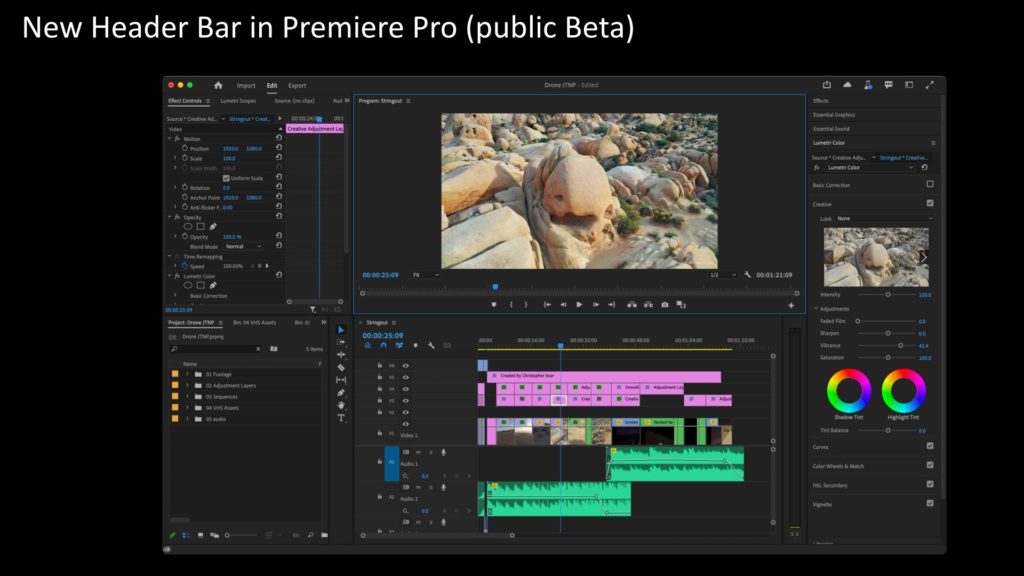 New Header Bar in Premiere Pro (public Beta)