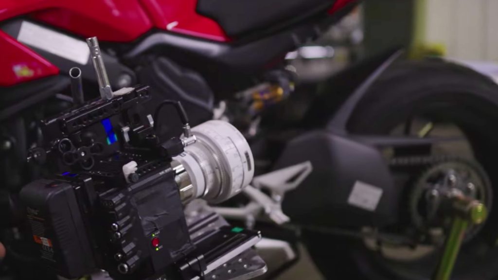 RED DSMC2 Gemini with Hawk V‑Lite anamorphic, mounted on a Ducati. Picture: Abandon Visuals