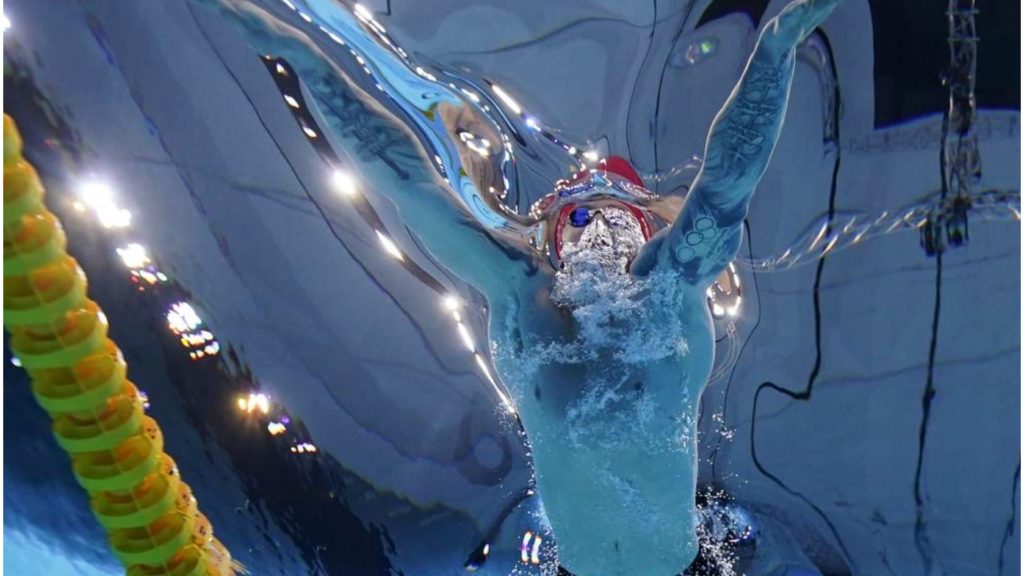 Photo that was taken with the Telemetrics system Pool Housing. Camera: Sony Alpha. Picture: Britain's Adam Peaty swims to win the gold medal in the 100-meter breaststroke final at the 2020 Summer Olympics, Monday, July 26, 2021, in Tokyo. (AP Photo/David J. Phillip)