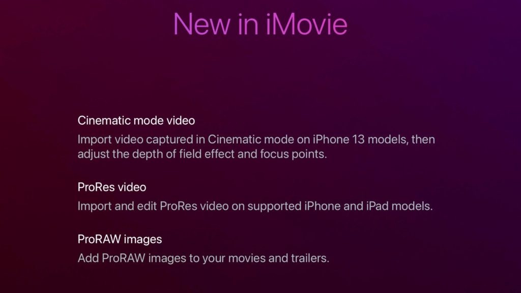iMovie's main updates