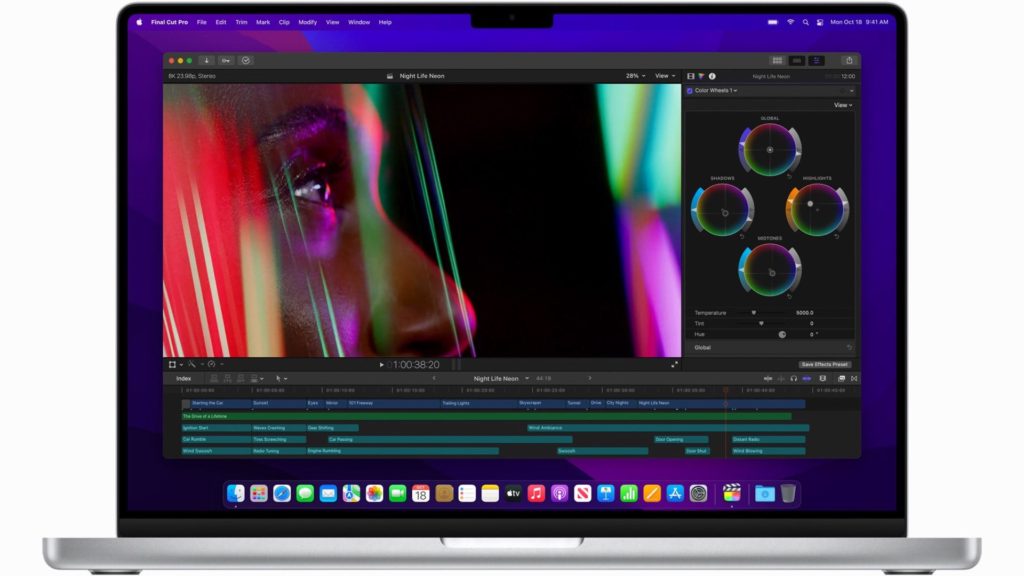 The 16-inch MacBook Pro has up to 1.7x faster 8K render in Final Cut Pro with M1 Pro, and up to 2.9x faster with M1 Max.
