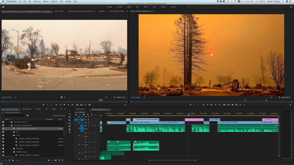 The film Firestorm Awakening, directed by Phyllis Rosenfield, begins during the 2017 Tubbs Fire which destroyed thousands of homes in Santa Rosa California. @2021 Shirley Thompson Editorial