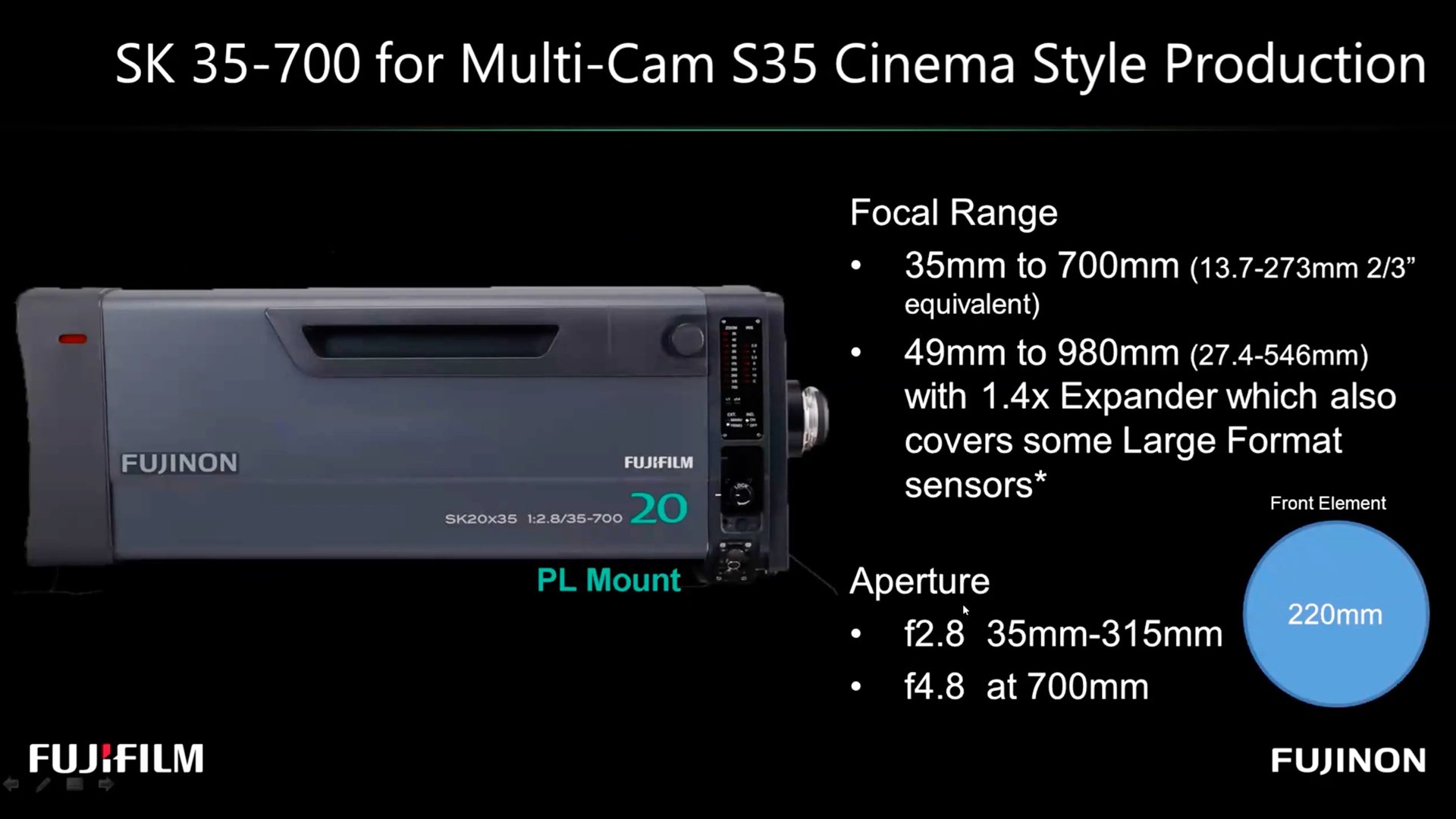 Fujinon SK35-700mm.  Slide from the Digital Cinema Society's Lens 2021 event.