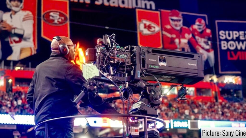 The Sony VENICE and the Fujinon 25-1000mm PL box lens. Shooting the Super Bowl Halftime show. Picture: Sony Cine