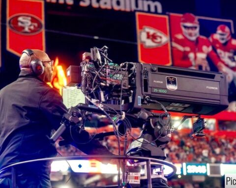 The Sony VENICE and the Fujinon 25-1000mm PL box lens. Shooting the Super Bowl Halftime show. Picture: Sony Cine
