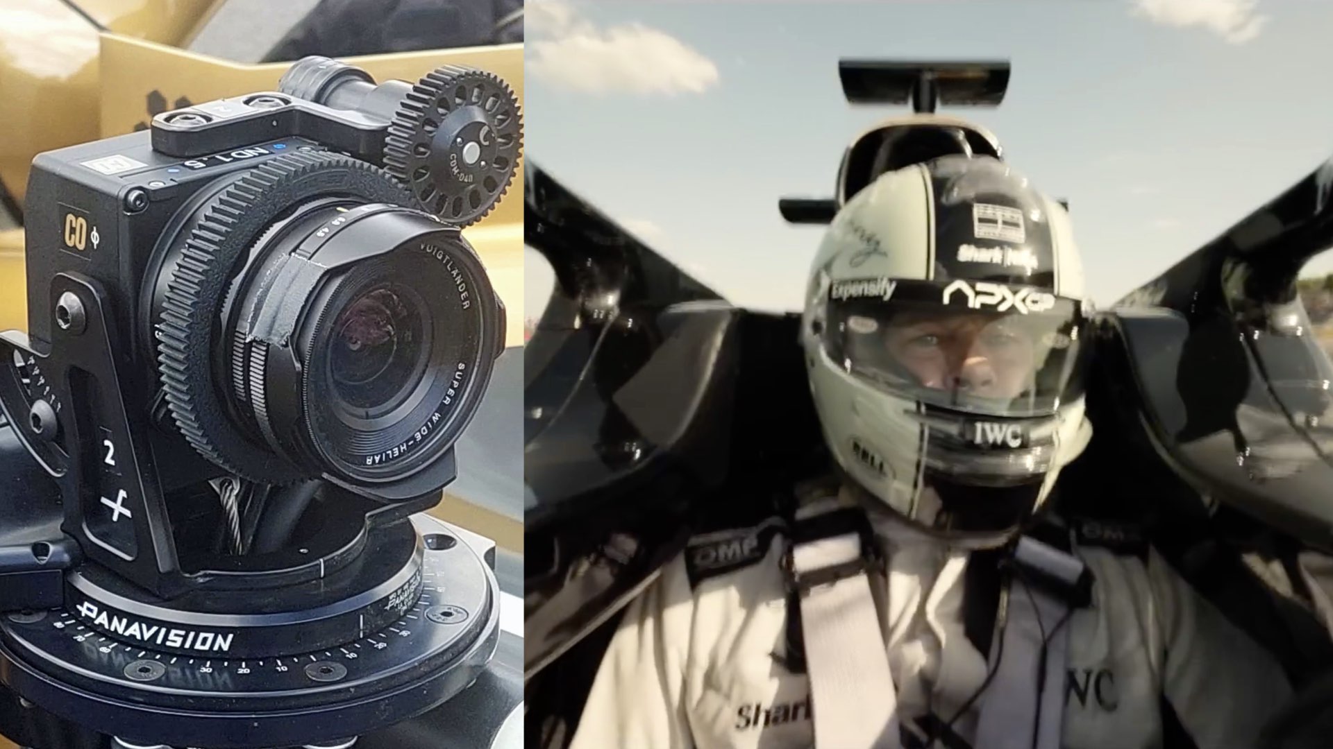 F1 film. A screenshot and the Sony Cinema Camera in the cockpit of the racing car